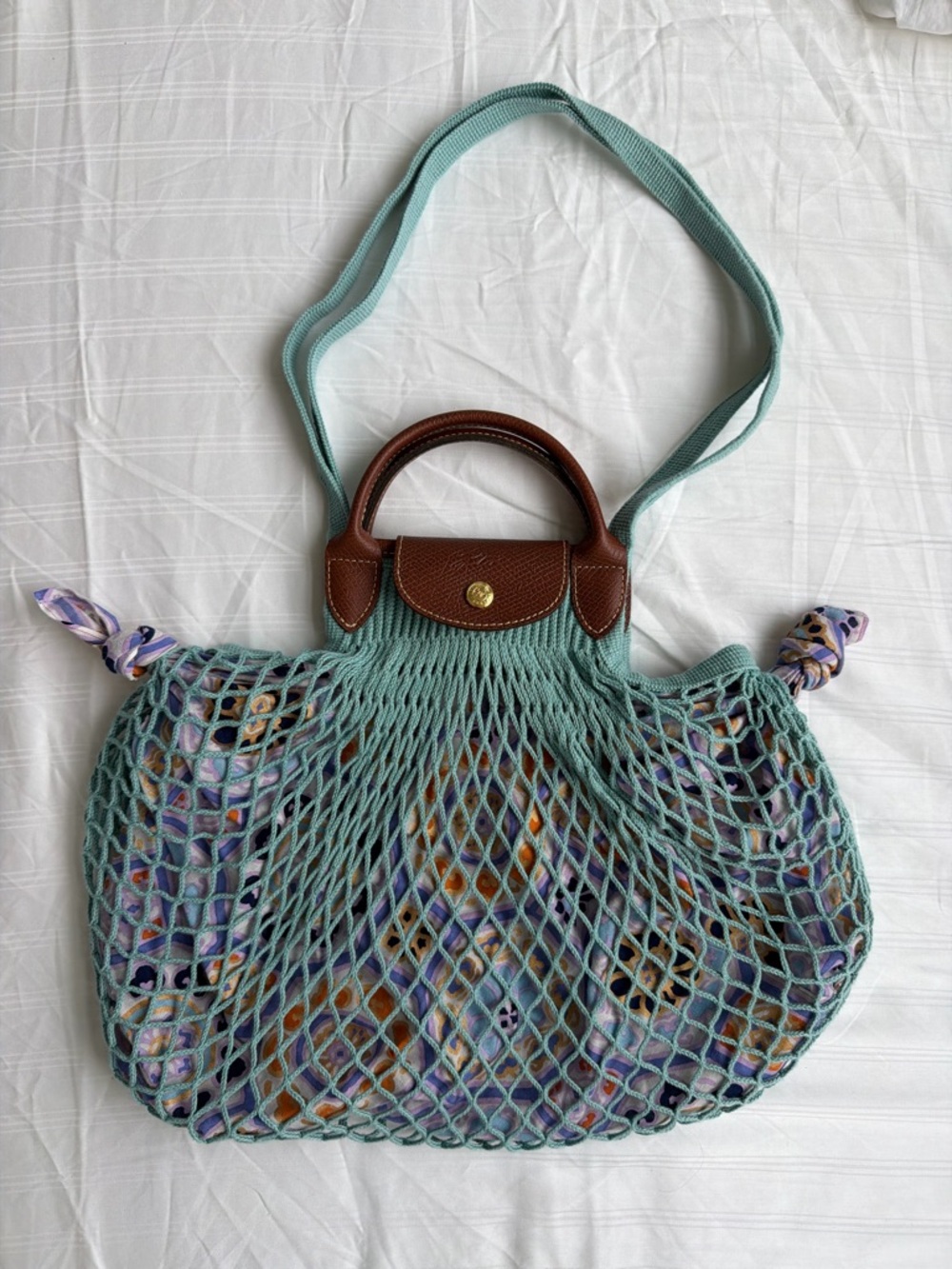 Longchamp Le Pilage Filet knit top handle bag